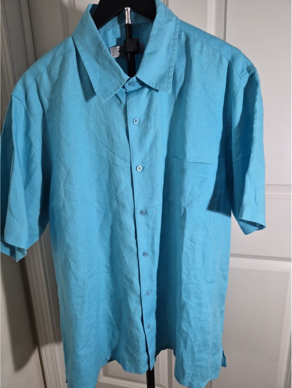 Linea Uomo Blue 100% Linen Button Up Short Sleeve Shirt XL